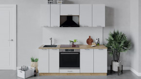 Кухонный гарнитур «Габриэлла» длиной 200 см со шкафом НБ Дуб крафт золотой/Сноу в Тюмени - mebel-tymen.ru | фото