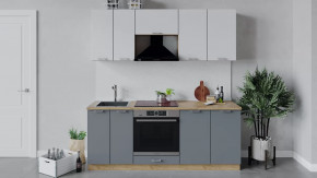 Кухонный гарнитур «Габриэлла» длиной 200 см со шкафом НБ Дуб крафт золотой/Сноу/Титан в Тюмени - mebel-tymen.ru | фото