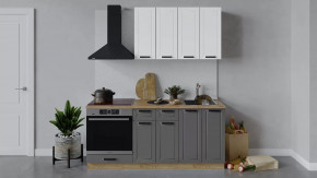 Кухонный гарнитур «Лорас» длиной 180 см со шкафом НБ Дуб крафт золотой/Холст белый/Холст вулкан в Тюмени - mebel-tymen.ru | фото