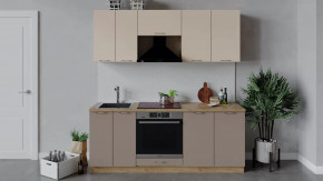 Кухонный гарнитур «Весна» длиной 200 см со шкафом НБ Дуб крафт золотой/Ваниль глянец/Кофе с молоком в Тюмени - mebel-tymen.ru | фото