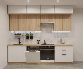 Кухонный прямой гарнитур арт.15, 2800 мм, Фаска/Тальк/Дуб сонома в Тюмени - mebel-tymen.ru | фото