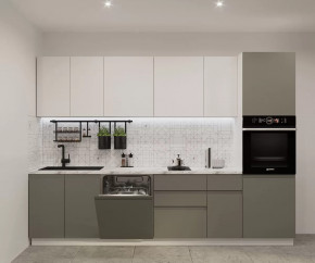 Кухонный прямой гарнитур арт.16, 3000 мм, Лайн/Тальк/Обсидиан в Тюмени - mebel-tymen.ru | фото