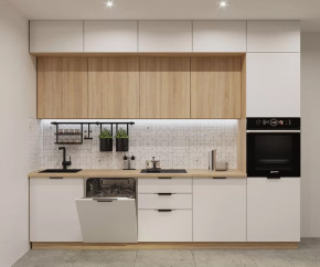 Кухонный прямой гарнитур арт.18, 3000 мм, Фаска/Тальк/Дуб сонома в Тюмени - mebel-tymen.ru | фото