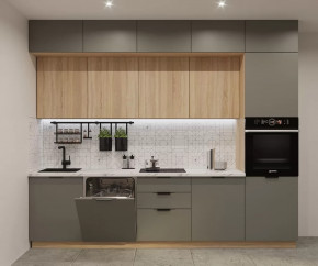 Кухонный прямой гарнитур арт.19, 3000 мм, Фаска/Обсидиан/Дуб сонома в Тюмени - mebel-tymen.ru | фото