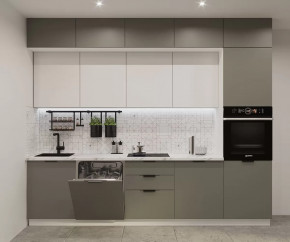 Кухонный прямой гарнитур арт.20, 3000 мм, Фаска/Обсидиан/Тальк в Тюмени - mebel-tymen.ru | фото