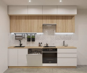 Кухонный прямой гарнитур арт.43, 2800 мм, Лайн/Тальк/Дуб сонома в Тюмени - mebel-tymen.ru | фото