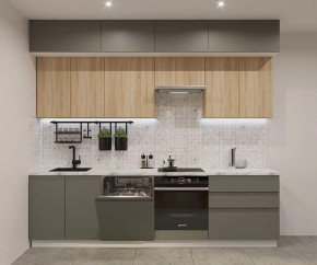 Кухонный прямой гарнитур арт.44, 2800 мм, Лайн/Обсидиан/Дуб сонома в Тюмени - mebel-tymen.ru | фото