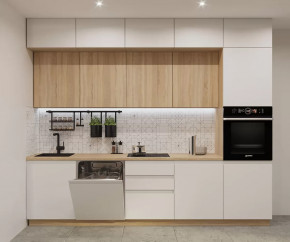 Кухонный прямой гарнитур арт.49, 3000 мм, Лайн/Тальк/Дуб сонома в Тюмени - mebel-tymen.ru | фото