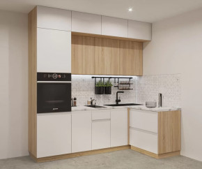 Кухонный угловой гарнитур арт.17, 2400x1400 мм, Лайн/Тальк/Дуб Сонома в Тюмени - mebel-tymen.ru | фото