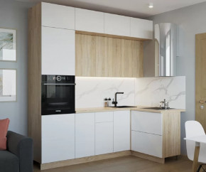 Кухонный угловой гарнитур арт.3, 2400x1400 мм, Тальк/Дуб сонома в Тюмени - mebel-tymen.ru | фото