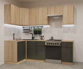 Кухонный угловой гарнитур арт.32, 1200x2400 мм, Лайн/Дуб сонома/Бетон темный в Тюмени - mebel-tymen.ru | фото