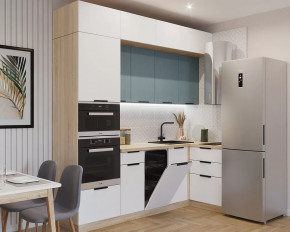 Кухонный угловой гарнитур арт.6, 2450x1200 мм, Тальк/РоялВуд Голубой в Тюмени - mebel-tymen.ru | фото