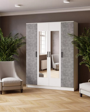 ЛАРС Шкаф комбинированный 1,6 с зеркалами (ш1600*г510*в2100мм), ЛДСП Белый/ ЛДСП Ателье светлое в Тюмени - mebel-tymen.ru | фото