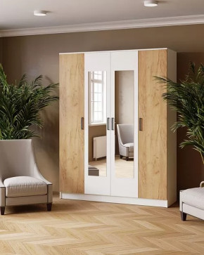 ЛАРС Шкаф комбинированный 1,6 с зеркалами (ш1600*г510*в2100мм), ЛДСП Белый/ ЛДСП Дуб крафт золотой в Тюмени - mebel-tymen.ru | фото