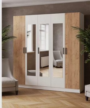 ЛАРС Шкаф комбинированный 2,0 с зеркалом (ш2000*г510*в2100мм), ЛДСП Белый/Дуб крафт золотой в Тюмени - mebel-tymen.ru | фото