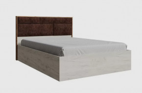 ЛИЛЛЬ ЛСКР-1 Кровать мягк изгол (сп/м 1400*2000мм), (без основ) замша корич/Дуб белый-Дуб табачный в Тюмени - mebel-tymen.ru | фото