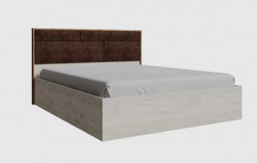 ЛИЛЛЬ ЛСКР-1 Кровать с мяг изгол с ПМ (сп/м 1.6*2.0м), (с орт.основ), замша коричн/Дуб бел-Дуб табач в Тюмени - mebel-tymen.ru | фото