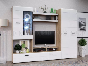 Модульная гостиная Нэнси New МДФ Белый глянец холодный-Сонома в Тюмени - mebel-tymen.ru | фото