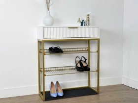 Обувница Вельвет белое дерево/белый матовый/золото в Тюмени - mebel-tymen.ru | фото