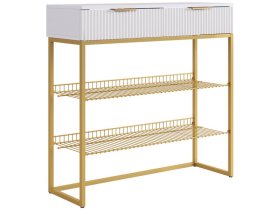 Обувница Классная 1 белое дерево/белый матовый/золото в Тюмени - mebel-tymen.ru | фото