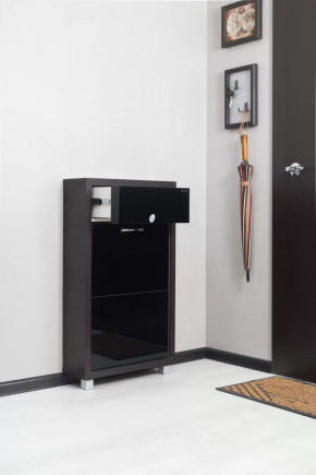 Обувница 2-х секционная Люкс Плюс Стекло Черное в Тюмени - mebel-tymen.ru | фото