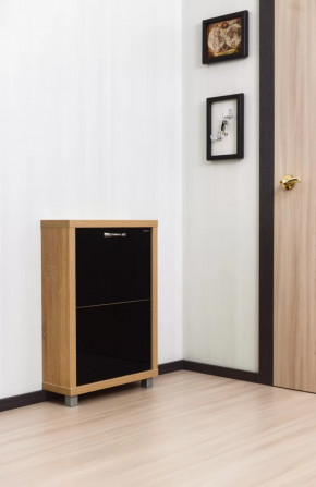 Обувница 2-х секционная Люкс Стекло Черное в Тюмени - mebel-tymen.ru | фото