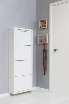 Обувница 4-х секционная Люкс Стекло Белое в Тюмени - mebel-tymen.ru | фото