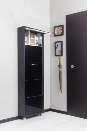 Обувница 4-х секционная Люкс Твикс Стекло Черное в Тюмени - mebel-tymen.ru | фото