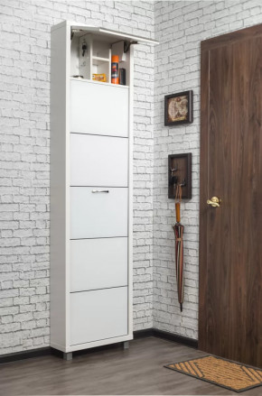 Обувница 5-ти секционная Люкс Твикс Стекло Белое в Тюмени - mebel-tymen.ru | фото