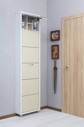 Обувница 5-ти секционная Люкс Твикс Стекло Капучино в Тюмени - mebel-tymen.ru | фото