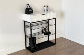 Обувница Вельвет белое дерево/белый матовый/черный муар в Тюмени - mebel-tymen.ru | фото