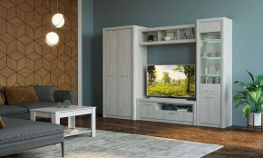 ОКТАВА  ГОСТИНАЯ № ЯАС-8 (2С, полка-витрина 1490, 1С1Я, 1В1С, стол журнальный), ясень анкор светлый в Тюмени - mebel-tymen.ru | фото