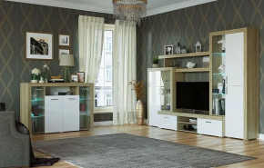 ОРЛАНДО ГОСТИНАЯ НАБОР №2 (гостиная, комод, подсв д/2хст.полок, подсв д/3хст.полок),ЛДСП дуб сонома/БЕЛЫЙ ГЛЯНЕЦ в Тюмени - mebel-tymen.ru | фото