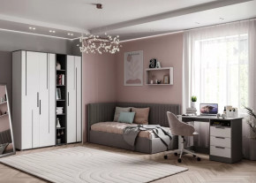 Подростковая ГРЕЙ №1, ЛДСП Беллый Бриллиант-Темно-серый/ЛДСП Беллый Бриллиант с ФП-Темно-серый в Тюмени - mebel-tymen.ru | фото