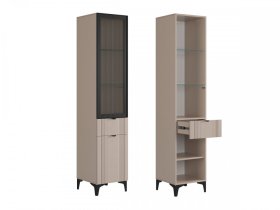 Шкаф однодверный (со стеклом) Рич кашемир/фрапучино матовый/черный в Тюмени - mebel-tymen.ru | фото