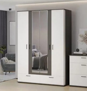 Шкаф 4х дверный с 2мя ящ ДАЛЛАС (ш1600*г560*в2220мм), ЛДСП Графит / Белый в Тюмени - mebel-tymen.ru | фото