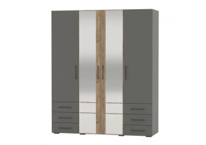 Шкаф 4х дверный с 2мя ящ ДАЛЛАС (ш1600*г560*в2220мм), ЛДСП Графит / Дуб Крафт Табачный в Тюмени - mebel-tymen.ru | фото