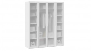 Шкаф для одежды (580) с 4 стеклянными дверями Белый Жемчуг/Стекло сатин белое в Тюмени - mebel-tymen.ru | фото