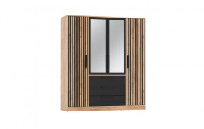 Шкаф для одежды 83.07 Вегас (4-х дв.) с зеркалом (ЛДСП Дуб золотой / ЛДСП Черный) в Тюмени - mebel-tymen.ru | фото