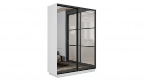 Шкаф-купе 2-х дверный «Румер-2» Белый снег, Зеркало, Черный профиль в Тюмени - mebel-tymen.ru | фото