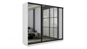 Шкаф-купе 3-х дверный «Румер-2» Белый снег, Зеркало, Черный профиль в Тюмени - mebel-tymen.ru | фото