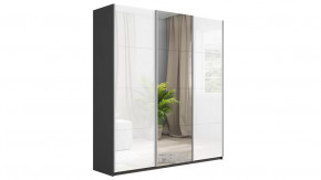 Шкаф-купе 3-х дверный «Траст» Серый диамант, Стекло белый глянец/Зеркало/Стекло белый глянец в Тюмени - mebel-tymen.ru | фото