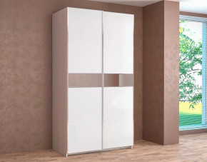 Шкаф-купе Иннэс-5 двухдверный 1400 с зеркальными вставками Бодега Белая/Белый глянец в Тюмени - mebel-tymen.ru | фото
