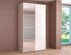 Шкаф-купе Иннэс-5 двухдверный с зеркалом 1400 мм Бодега белая/Белый глянец в Тюмени - mebel-tymen.ru | фото