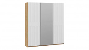 Шкаф-купе с 2 глухими и 1 зеркальной дверями «Оскар Хилтон» Ручка черная, Дуб Крафт золотой, Белый матовый в Тюмени - mebel-tymen.ru | фото