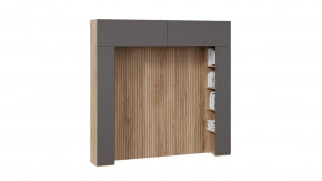 Шкаф навесной (366) со стеллажами и декоративными панелями «Порто» Яблоня Беллуно, Графит софт в Тюмени - mebel-tymen.ru | фото