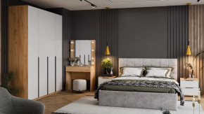 Спальный гарнитур «Джоли» №2 Дуб Крафт золотой, Белый матовый, Микровелюр Wellmart Silver в Тюмени - mebel-tymen.ru | фото