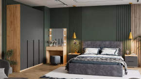 Спальный гарнитур «Джоли» №2 Дуб Крафт золотой, Графит матовый, Микровелюр Wellmart Graphite в Тюмени - mebel-tymen.ru | фото