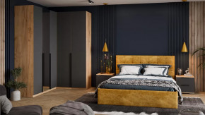 Спальный гарнитур «Джоли» №3 Дуб Крафт золотой, Графит матовый, Микровелюр Wellmart Yellow в Тюмени - mebel-tymen.ru | фото