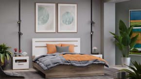 Спальный гарнитур «Фьюжн» стандартный без шкафа Дуб Делано, Белый глянец в Тюмени - mebel-tymen.ru | фото